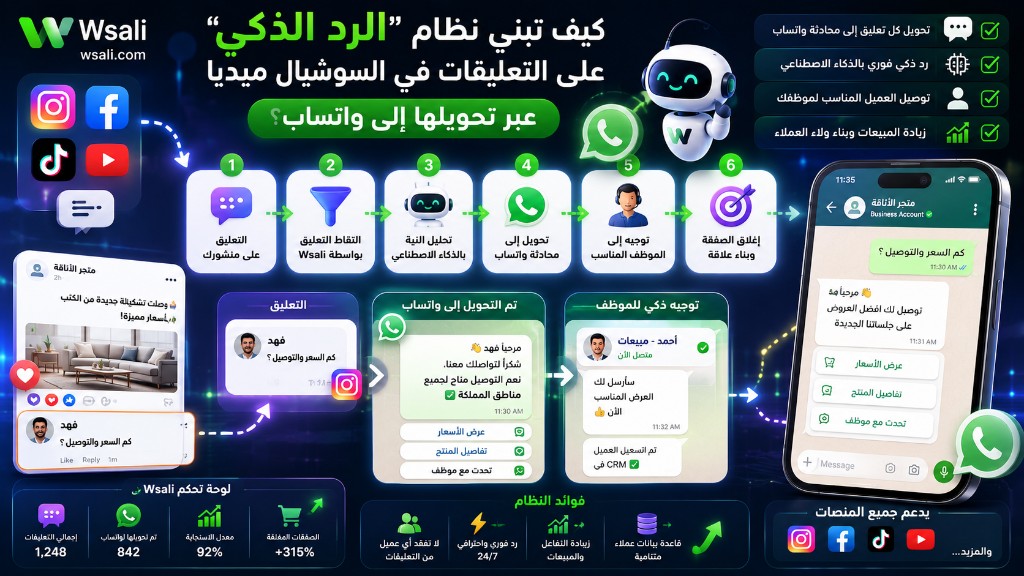 كيف تبني نظام كيف تبني نظام الرد الذكي على التعليقات في السوشيال ميديا عبر تحويلها إلى واتساب