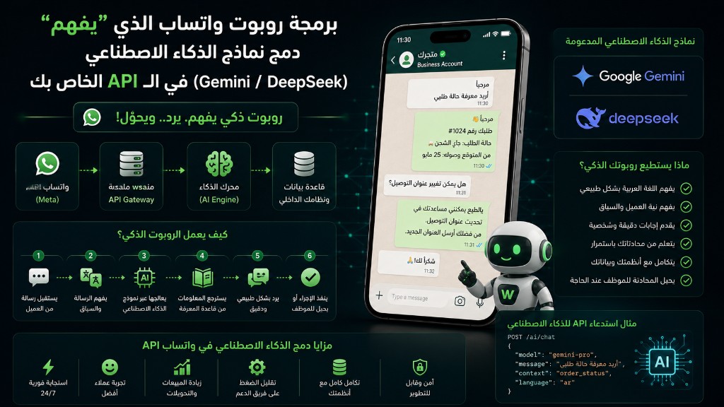برمجة روبوت واتساب الذي برمجة روبوت واتساب الذي يفهم: دمج نماذج الذكاء الاصطناعي Gemini وDeepSeek في الـ API