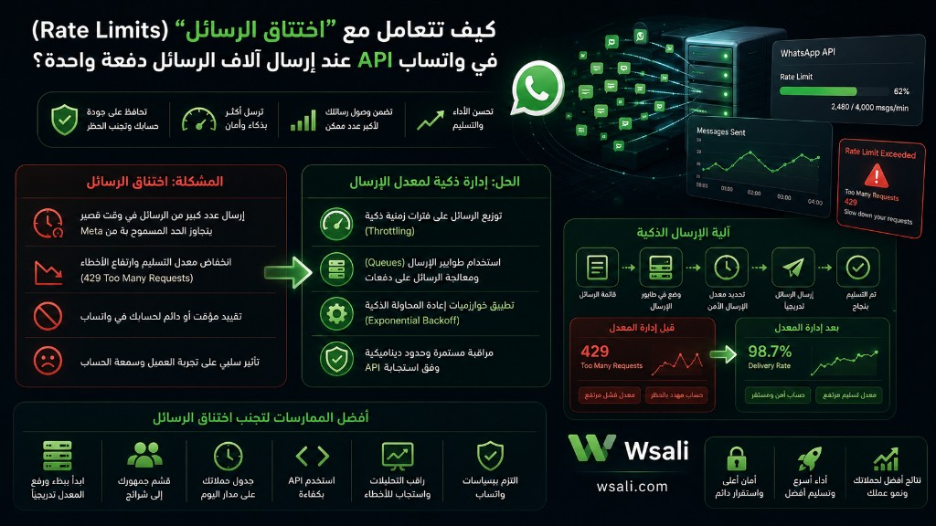 كيف تتعامل مع كيف تتعامل مع اختناق الرسائل Rate Limits في واتساب API عند إرسال آلاف الرسائل دفعة واحدة