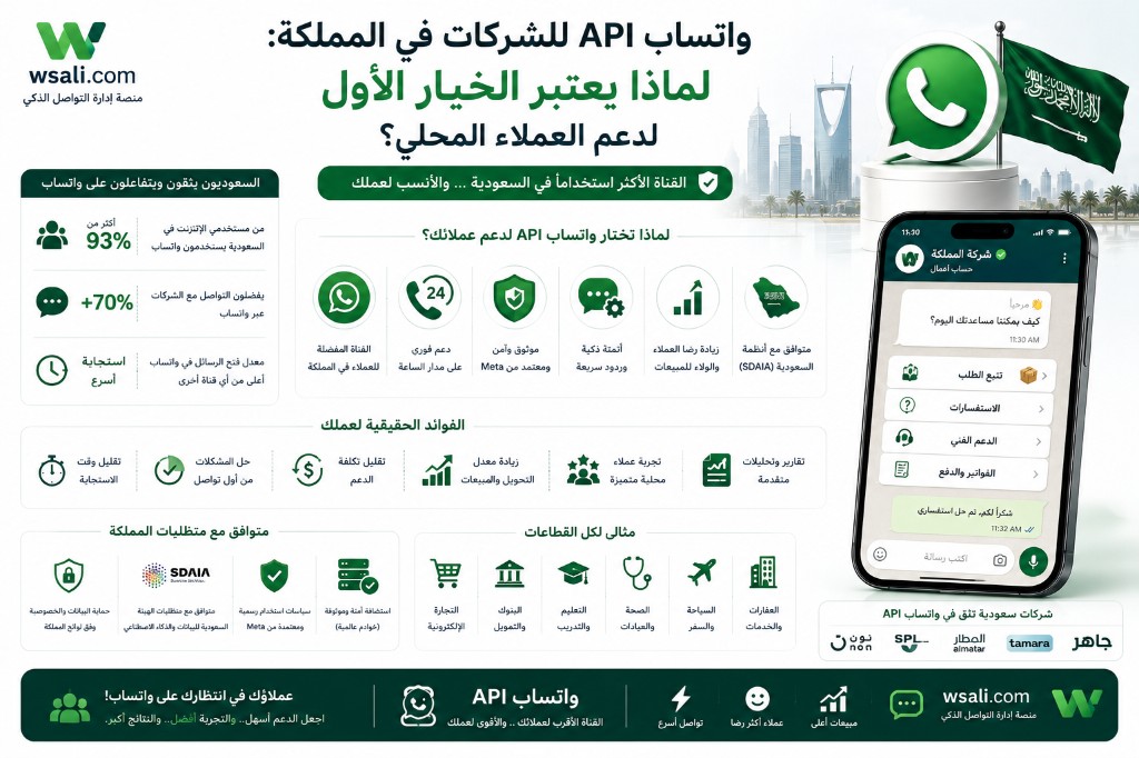 واتساب API للشركات في المملكة: الخيار الأول لدعم العملاء وخدمة العملاء السعودية