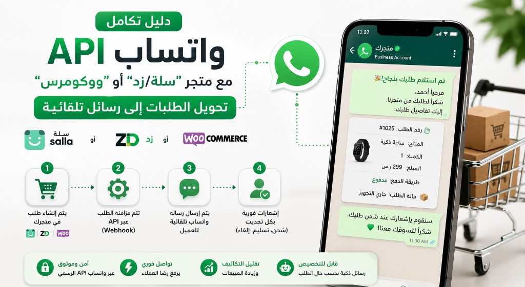 دليل تكامل واتساب API مع متجر دليل تكامل واتساب API مع متجر سلة أو زد أو ووكومرس: تحويل الطلبات إلى رسائل تلقائية