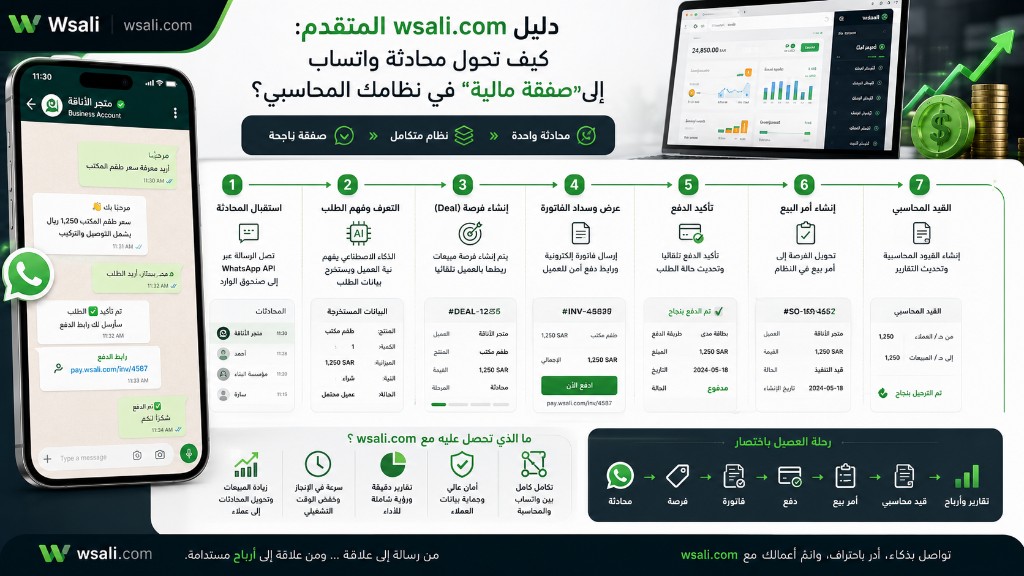 دليل wsali.com المتقدم: كيف تحول محادثة واتساب إلى دليل وصالي المتقدم: كيف تحول محادثة واتساب إلى صفقة مالية في نظامك المحاسبي