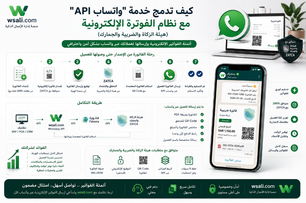 How to Integrate WhatsApp API with E-Invoicing (ZATCA)? 2 Integrate WhatsApp API with e-invoicing and ZATCA requirements via WhatsApp system integration