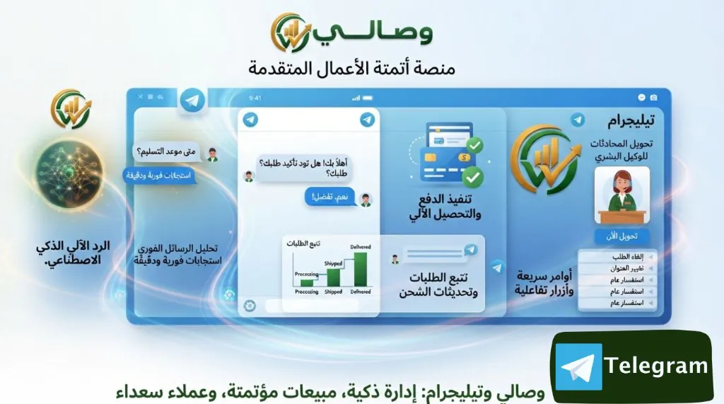 وصالي وتيليجرام — أتمتة المبيعات والدفع وتتبع الطلبات والرد الذكي بالذكاء الاصطناعي