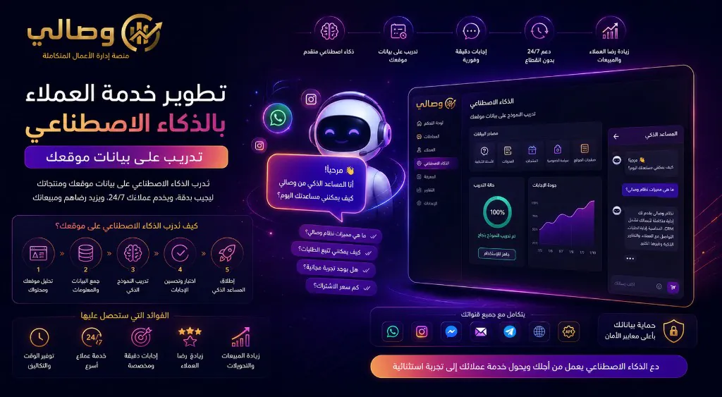 تطوير خدمة العملاء بالذكاء الاصطناعي — تدريب على بيانات موقعك · وصالي
