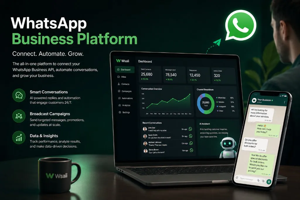 WhatsApp Business Platform — AI bot automation and broadcast campaigns · Wsali