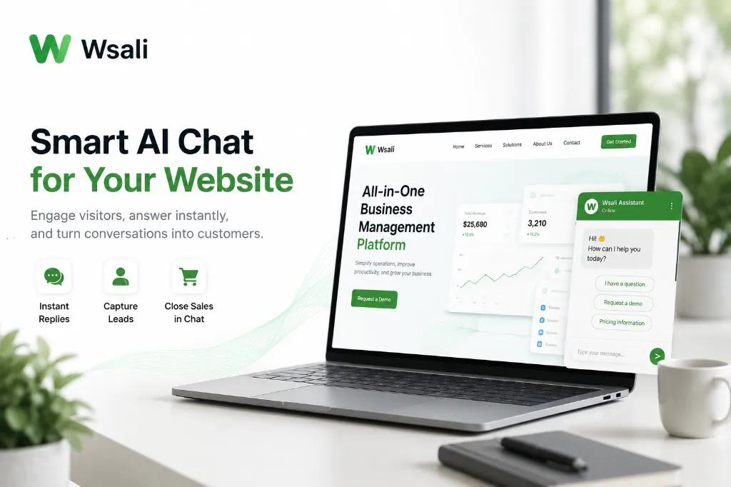 Smart AI chatbot for website — instant replies, lead capture and in-chat sales · Wsali